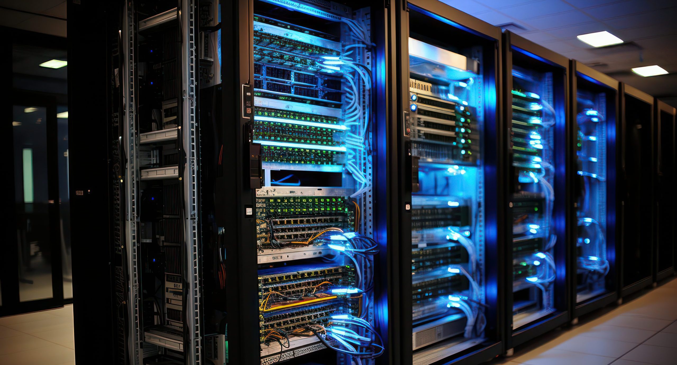 A close-up shot of backup tapes or storage systems in a server farm, highlighting the critical role of data backup and storage for disaster recovery and data protection | ACTORS: None | LOCATION TYPE: