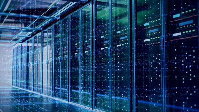 Server room or server computers with data hud.3d rendering.